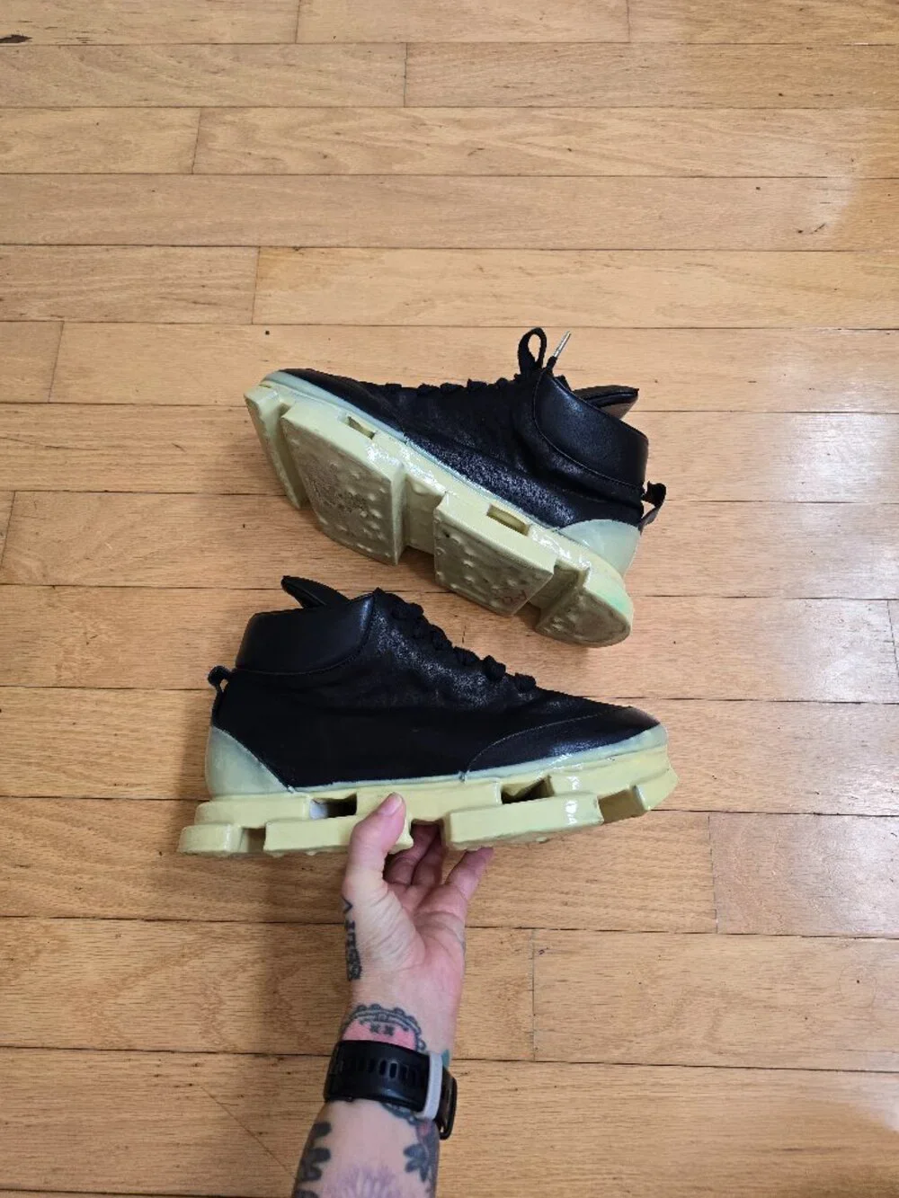 Avant Garde Drip Sole Black Leather High Top Platform  Sneakers | Mens 10